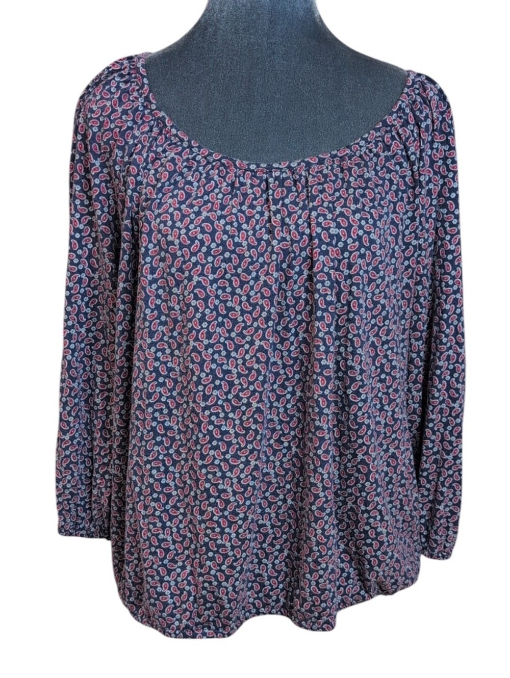 Michael Kors Navy & Red Paisley Print 3/4 Sleeve Top Size XL